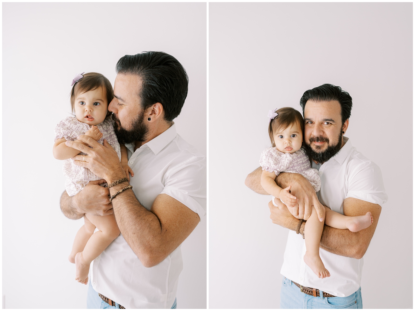 Baby girl and dad at first birthday photoshoot