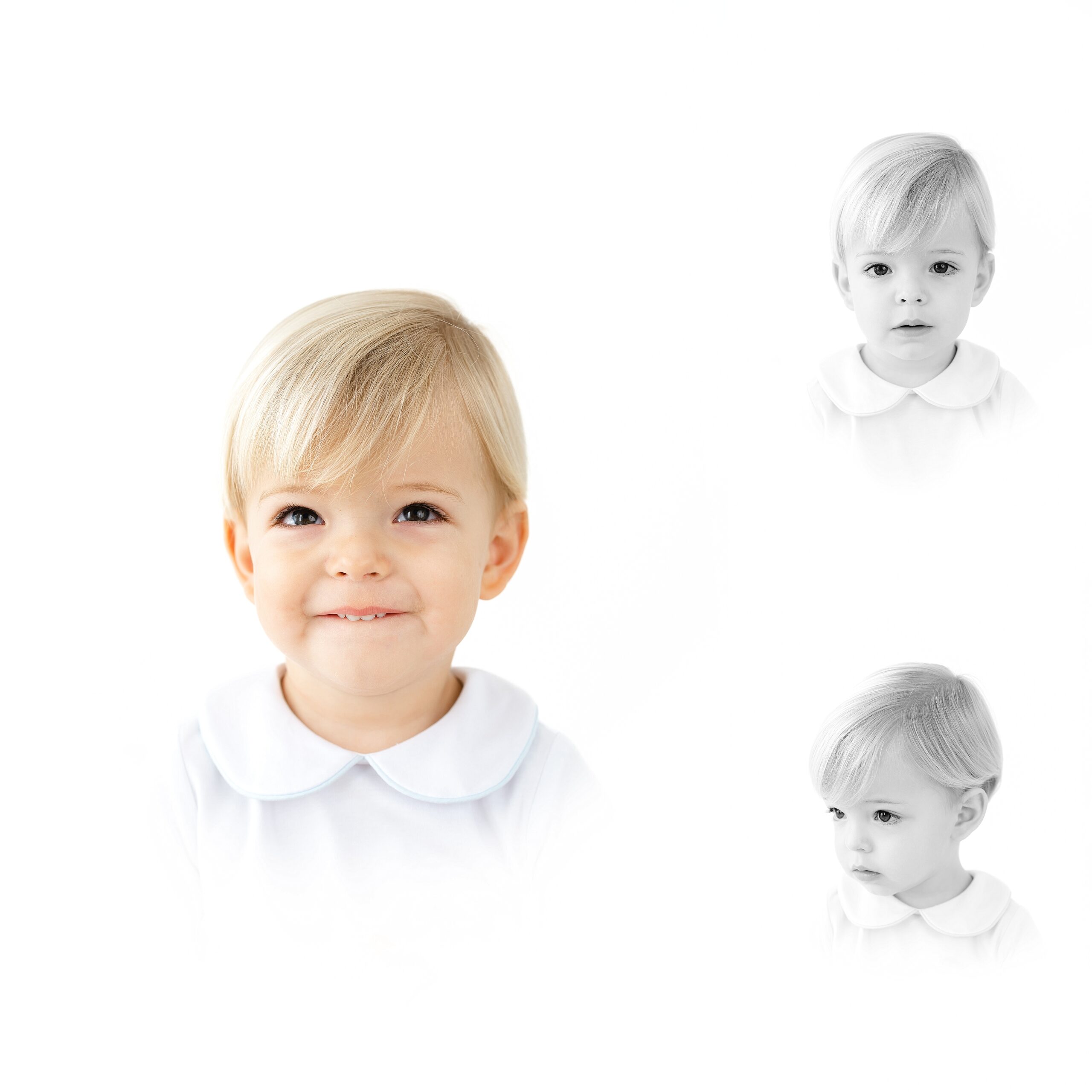 toddler boy with peter pan collar shirt for Atlanta Heirloom Photography sitting