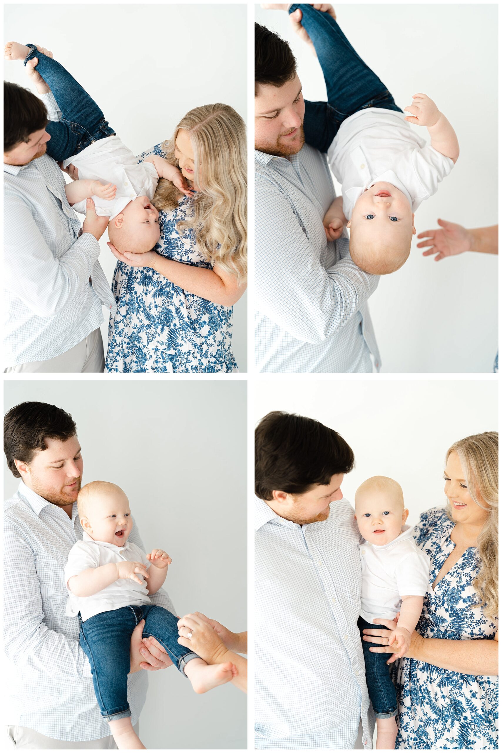 Family of 3 playing at baby milestone session in Marietta, GA studio by Lindsey Powell Photography