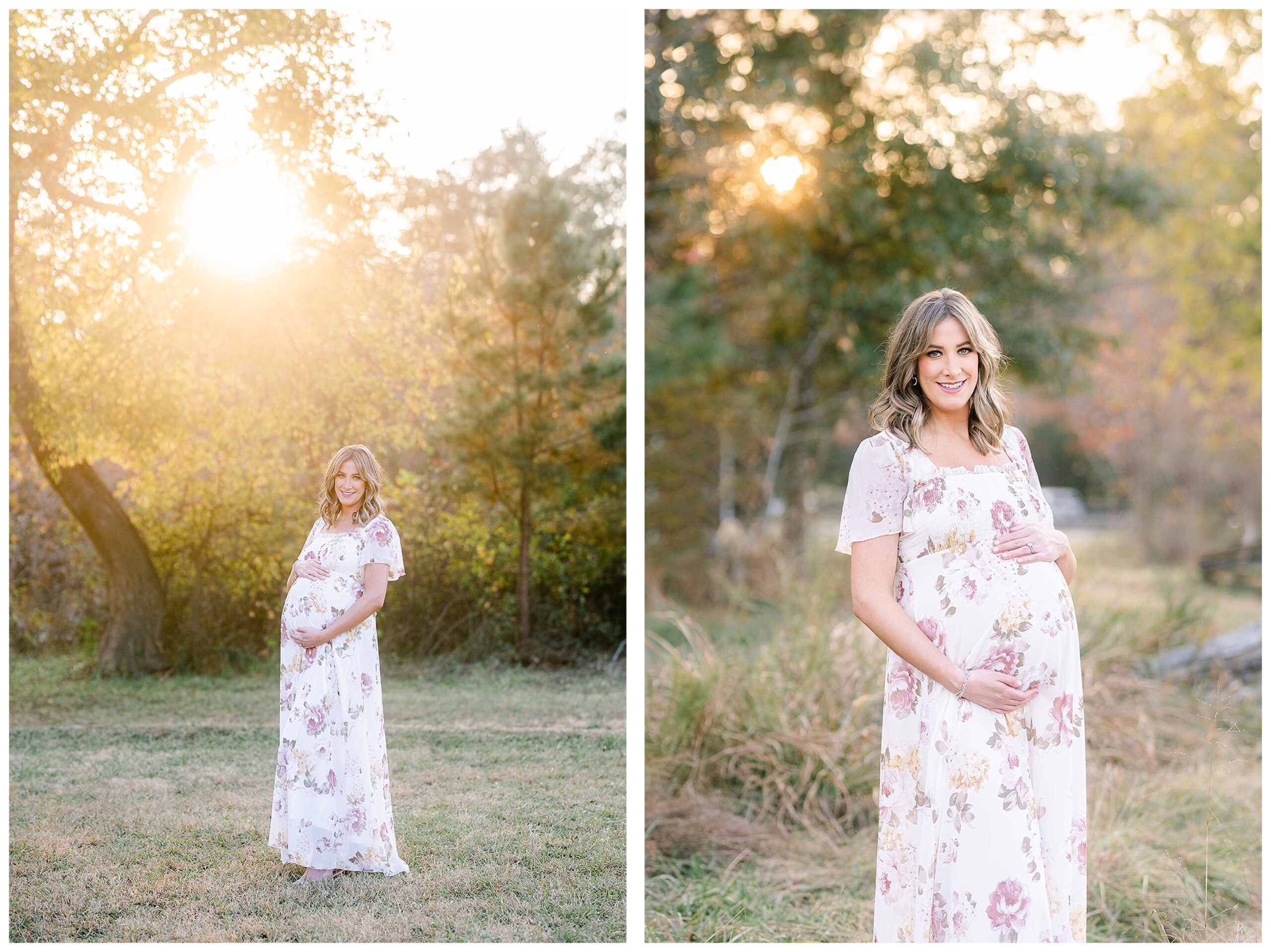 portraits of mom in floral dress with Atlanta Maternity Photographer Lindsey Powell Photography