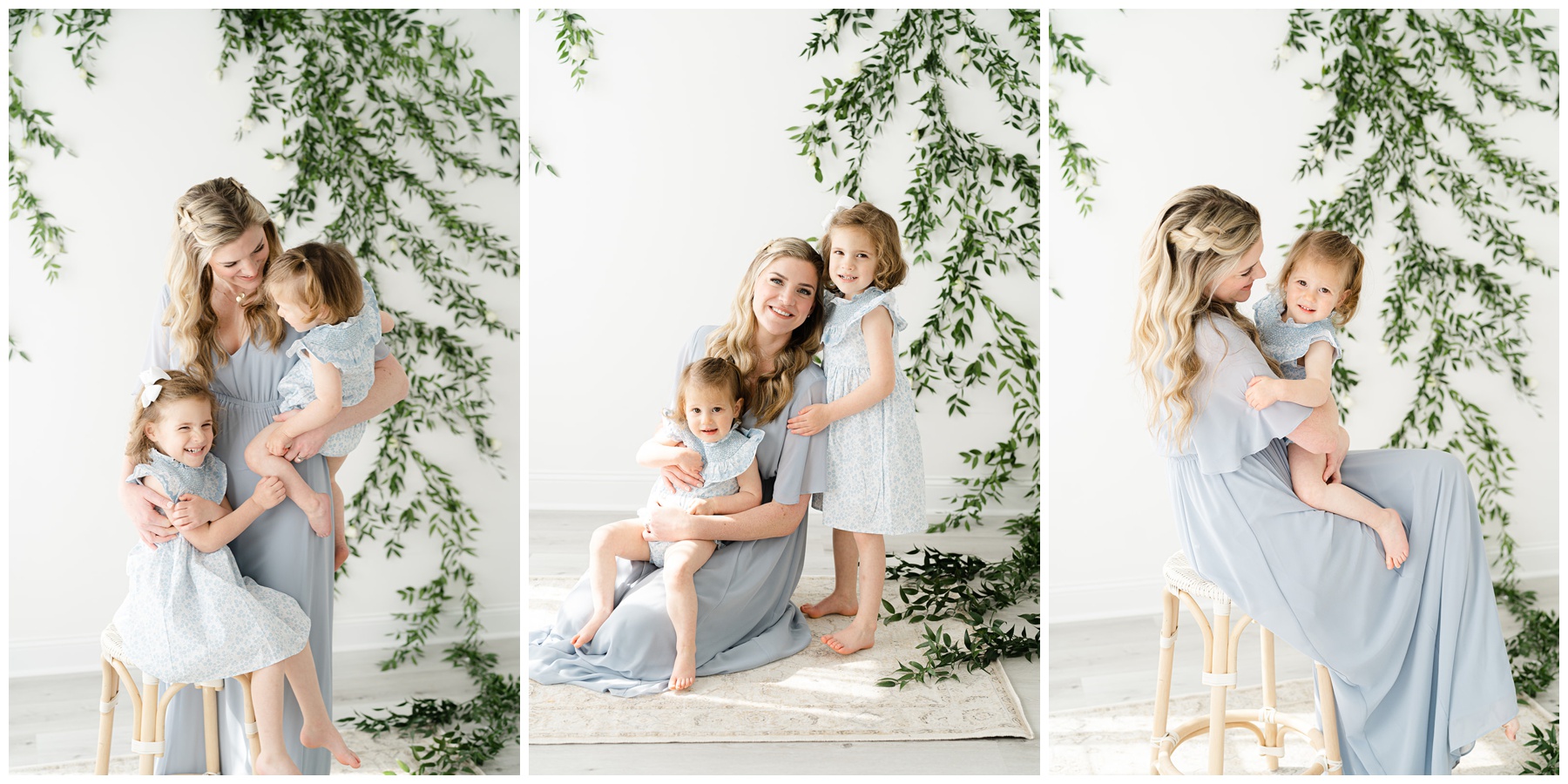 Portraits of a mother with her two daughters.
