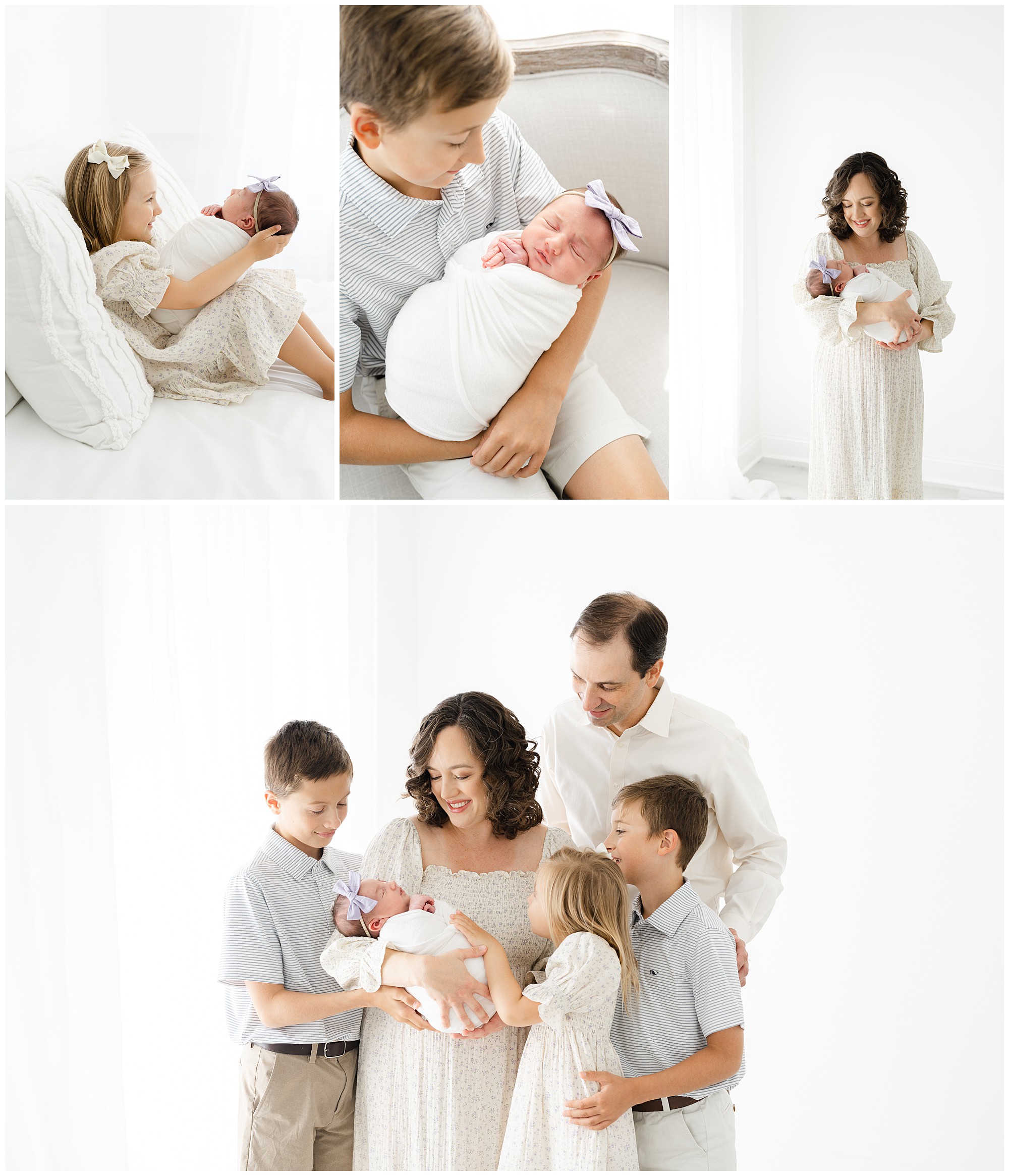 Marietta newborn portraits of a baby with her parents and three older siblings.