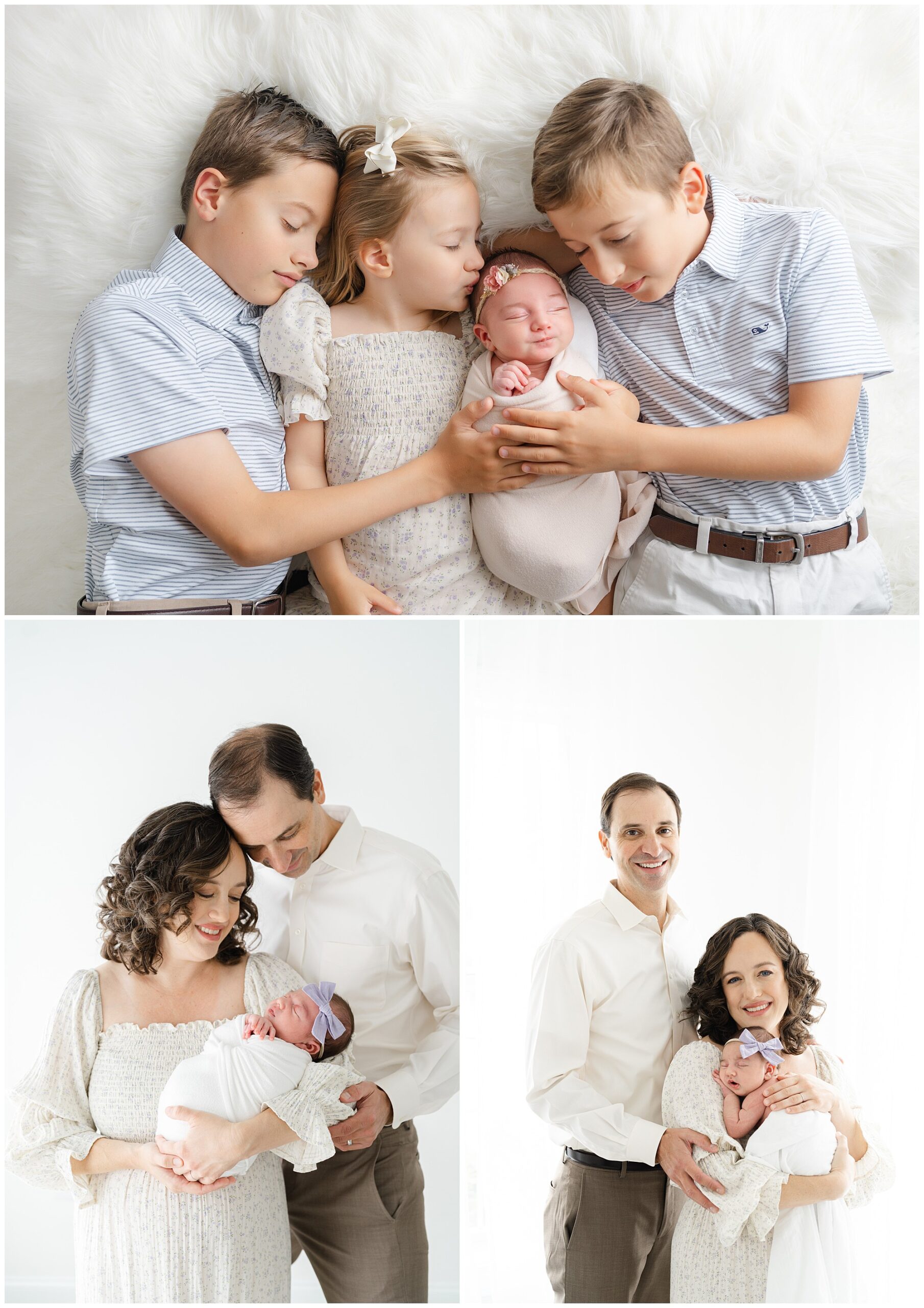 Marietta newborn portraits of a baby with her parents and three older siblings.