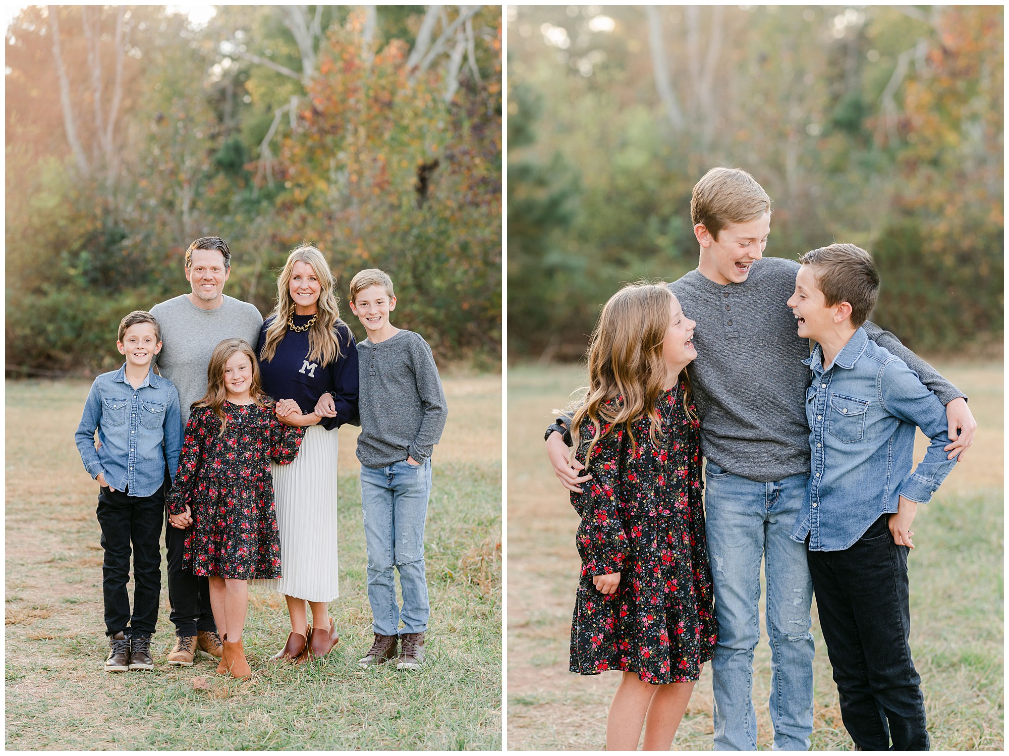 Fall family photos of a family of 5 in a field taken by Marietta family photographer Lindsey Powell.