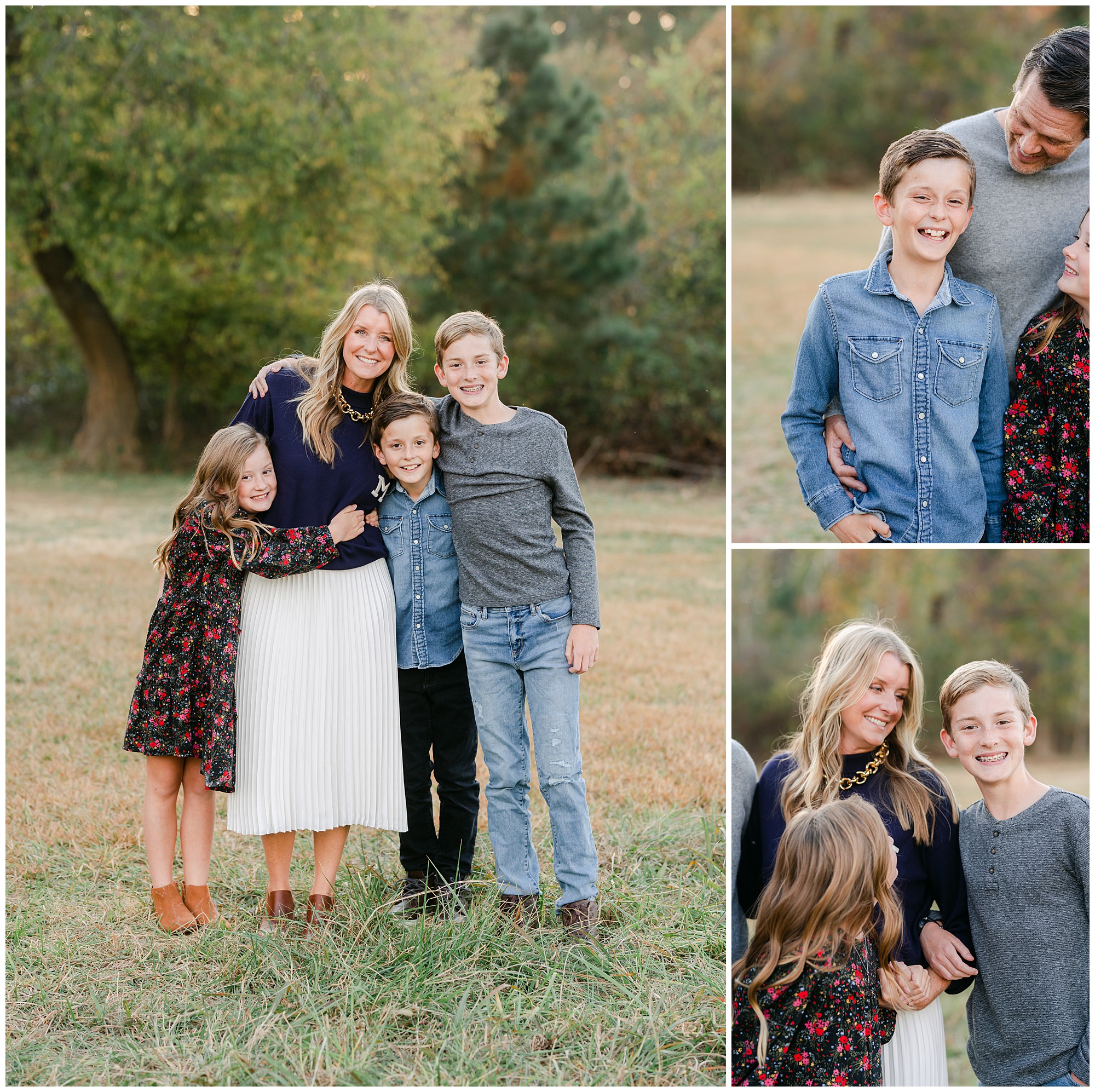 Fall family photos of a family of 5 in a field taken by Marietta family photographer Lindsey Powell.