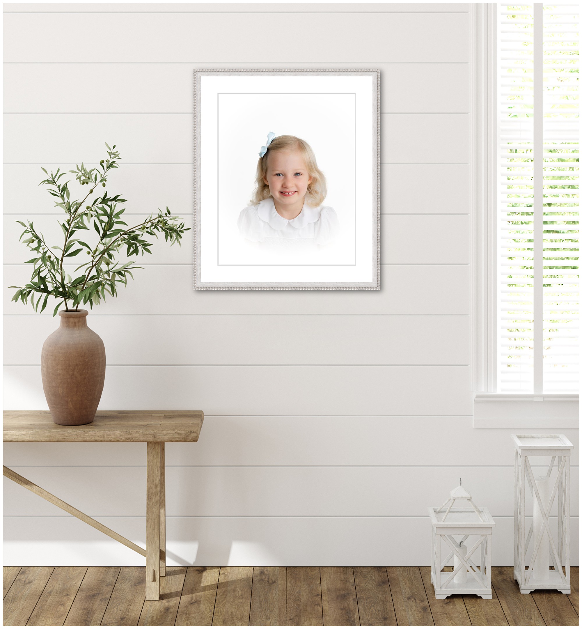 Image of a framed heirloom portrait of young girl from her Marietta heirloom photography session.