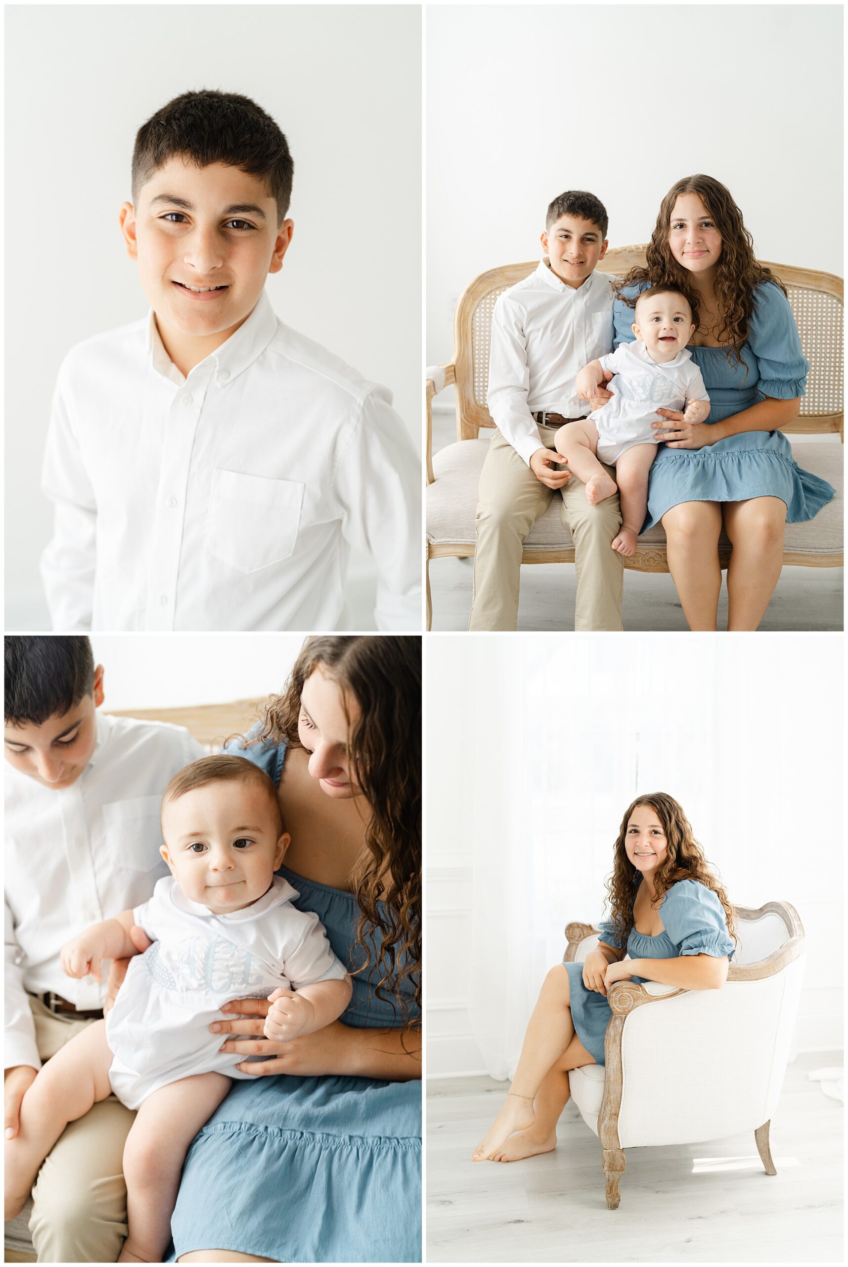 Portraits of three siblings together and individually from an Atlanta studio photo session.