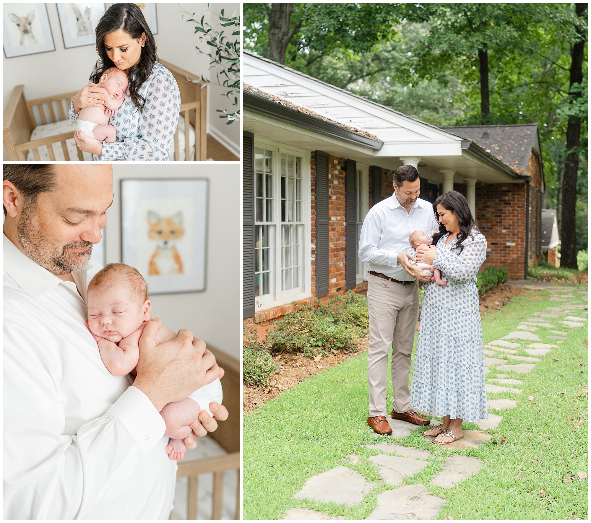 Portraits of a newborn baby boy and his parents in their newborn's neutral nursery during and Atlanta in home newborn session.